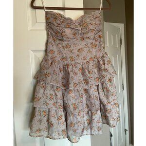 Papaya women's medium vintage floral print strapless tiered mini dress